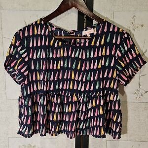 re:named Black Boxy Cropped Top with Round Neckline and Short Sleeves